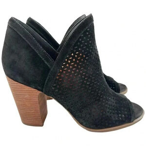 Lucky Brand Livey ankle booties 8.5 black suede laser cut western rodeo boots